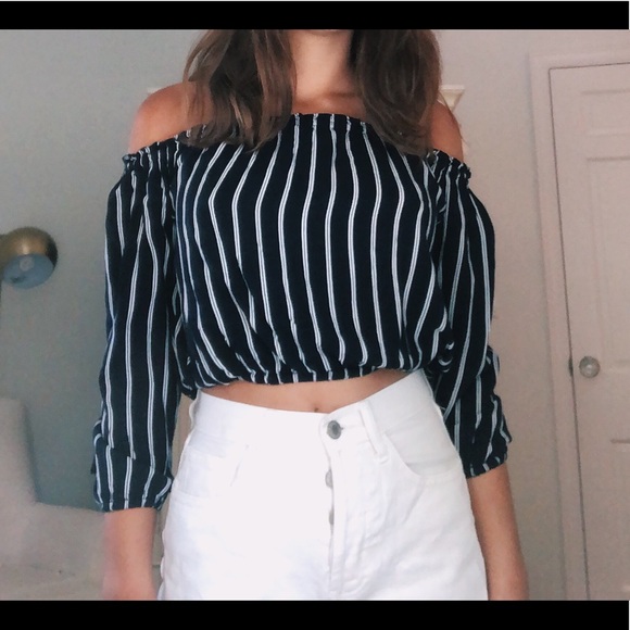 Blue and white off the shoulder top